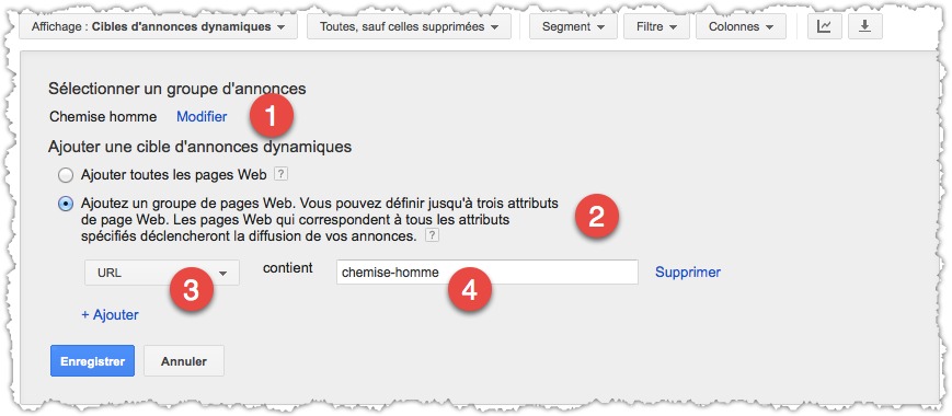 paramétrage du ciblage dynamique