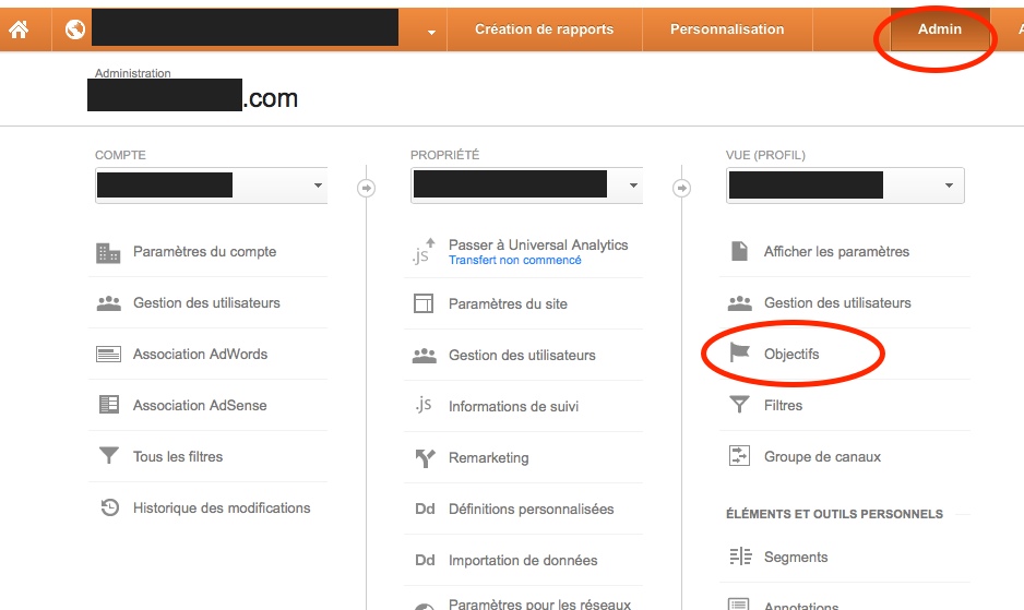 La création d'un objectif sur Google Analytics - étape 1