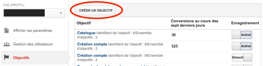 La création d'un objectif sur Google Analytics - étape 2