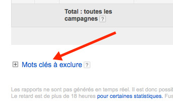 cliquez sur le lien mots clés à exclure