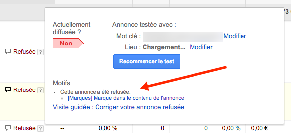 motif annonce refusée