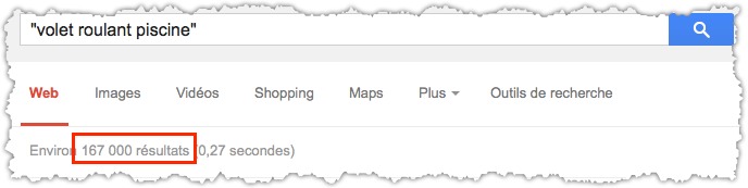 Nombre de résultats sur Google pour le mot clé