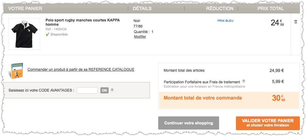 page panier Les 3 Suisses