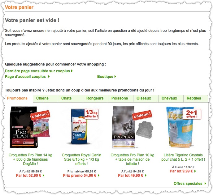 page panier zooplus