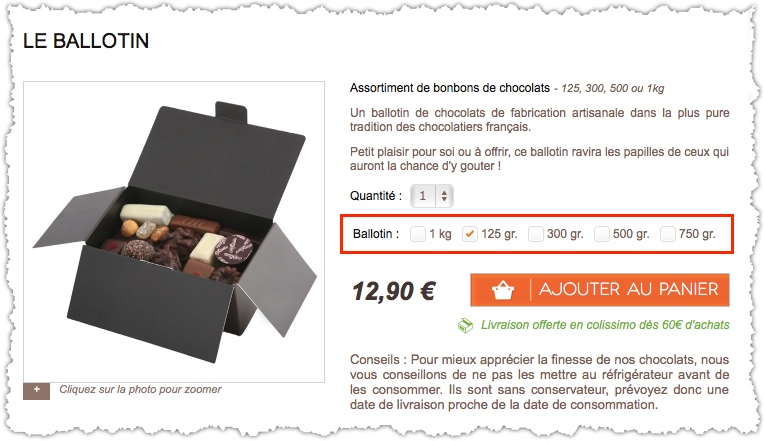 Exemple up-selling cacao et compagnie